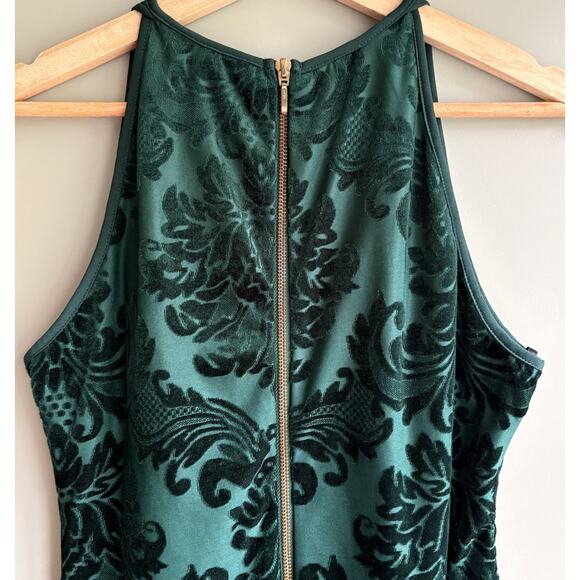 B Darlin Emerald Green Burnout Velvet Damask Sleeveless Cocktail Mini Dress - Picture 6 of 15